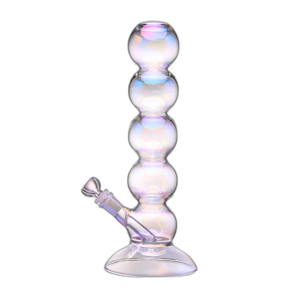 BIGFUN! Bubble Bong Water Pipe – 5-Stack Iridescent Borosilicate Glass