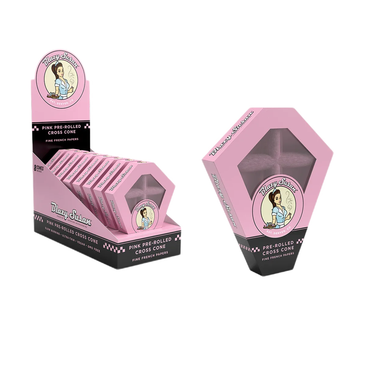 Blazy Susan Pink Paper Cones Pre-Rolled