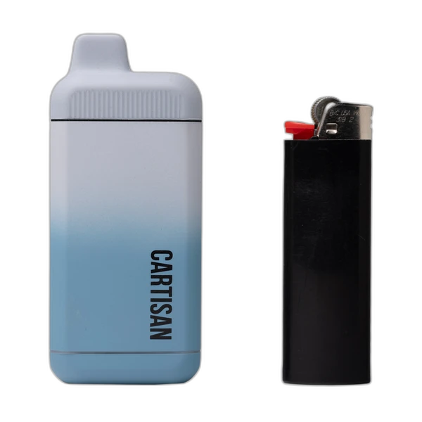 Cartisan Veil Bar Flow 510 Battery size next to a lighter
