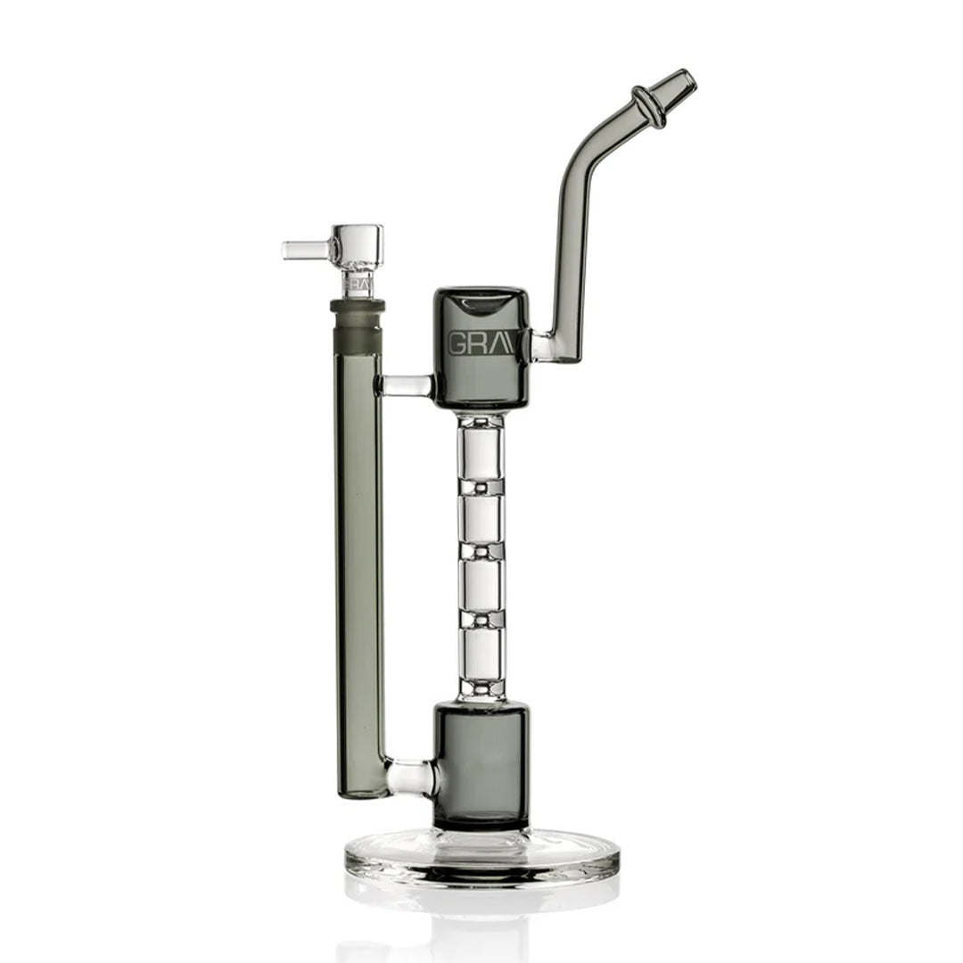 GRAV GRAV Upline Water Pipe – 14-inch smoke-tinted borosilicate glass water pipe with ladder perc