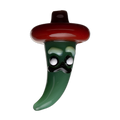 Human Grade Chili Pepper Glass Carb Cap in green with a red hat