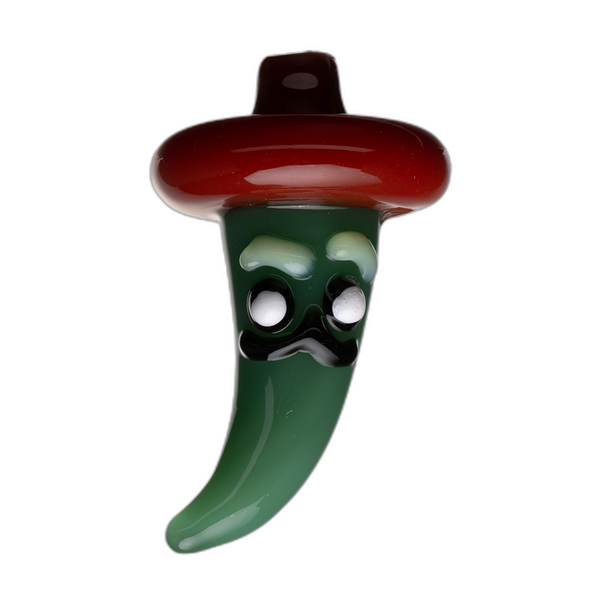 Human Grade Chili Pepper Glass Carb Cap in green with a red hat
