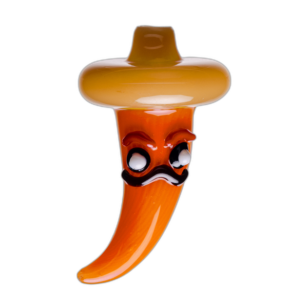 Human Grade Chili Pepper Glass Carb Cap in orange with a milky yellow hat
