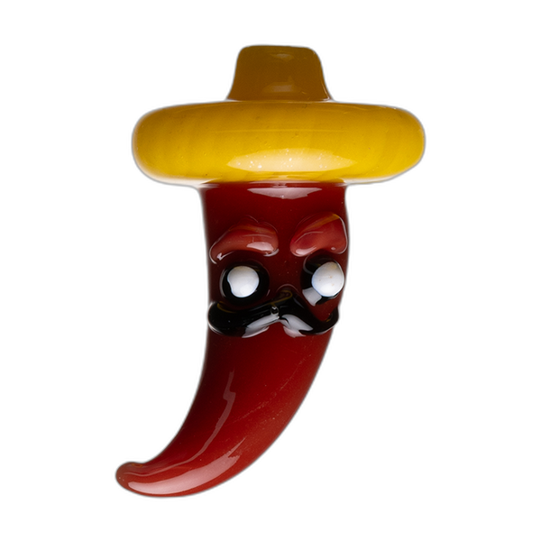 Human Grade Chili Pepper Glass Carb Cap in red with a yellow hat