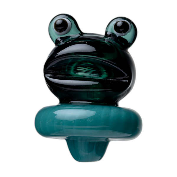 Human Grade Frog Carb Cap, lake green glass with blue base