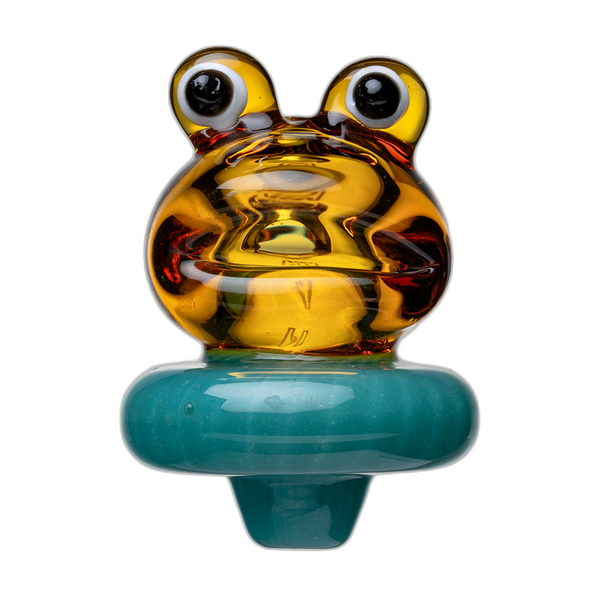 Human Grade Frog Carb Cap, light yellow glass with blue base