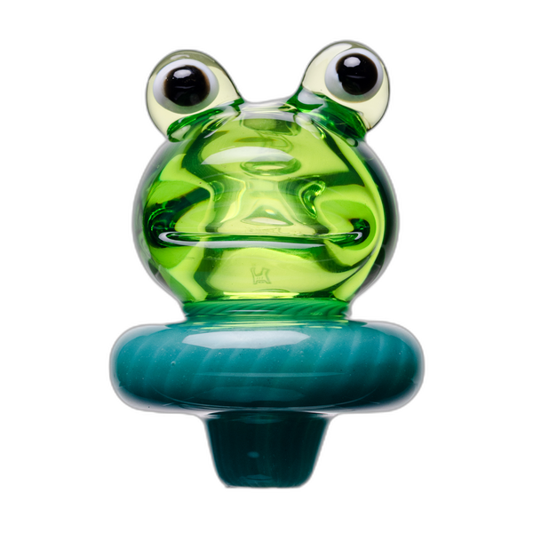 Human Grade Frog Carb Cap, matrix green glass with blue base