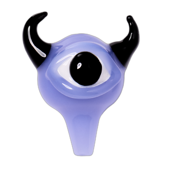 Human Grade Monster Eye Carb Cap in milky blue with black horns