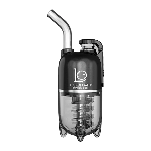 Lookah Dragon Egg e-rig in Black, front view with bubbler attached