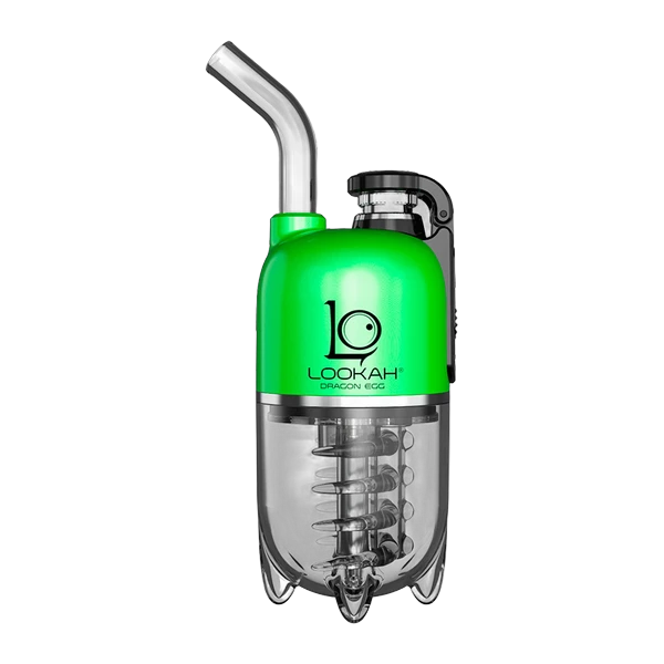 Lookah Dragon Egg e-rig in Green, front view with bubbler attached