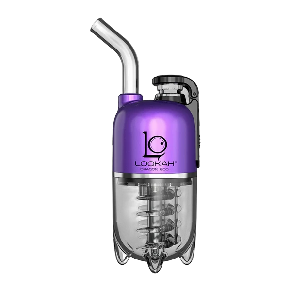 Lookah Dragon Egg e-rig in Purple, front view with bubbler attached