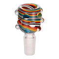 MJ Arsenal Hobnail Rainbow Bowl – 14mm handmade glass bowl with rainbow wig-wag stripes and dichro marbles
