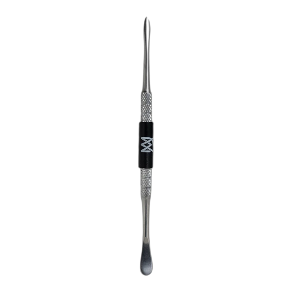 MJ Arsenal Large Stainless Steel Dab Tool – 4.8" double-ended stainless dabber with silicone grip