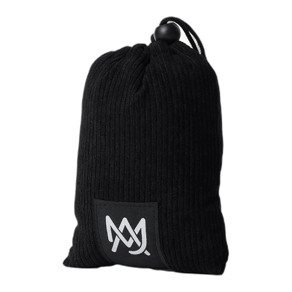 MJ Arsenal Padded Drawstring Pouch – black corduroy padded glass pouch with cord-lock drawstring