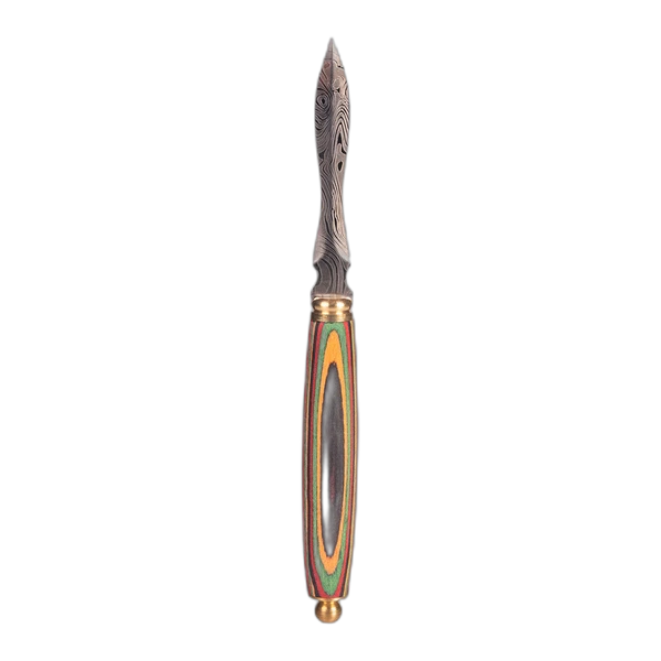 MJ Arsenal Wooden Round Dab Tool – 7" stainless dabber with round multicolor laminated wood handle