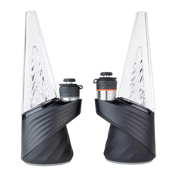 Two Puffco Peak Pro rigs side by side comparing the 3D and 3DXL chambers